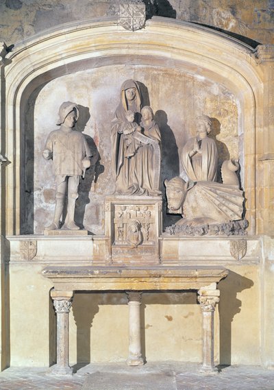 Retablo de Santa Ana, la Virgen y el niño Cristo, con San Mauricio, Santa Marta y la Tarasca (el dragón de Tarascón) 1470 (piedra) de Italian School