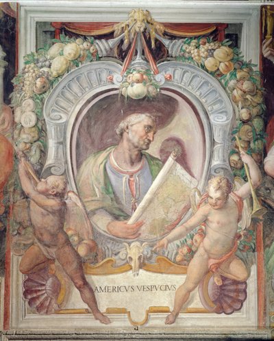 Américo Vespucio, en la Sala del Mappamondo de Italian School