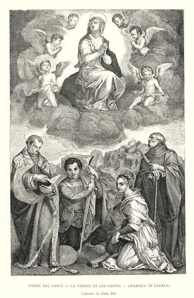 Andre del Sarte, La Virgen y los Santos, Madonna en Gloria, Colección del Palacio Pitti (grabado) de Italian School