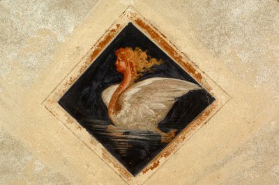 Cisne antropomorfo, Fresco, Palacio Ternengo Gromo (siglo XVI), Barrio medieval de Piazzo, Biella, Piamonte, Italia de Italian School