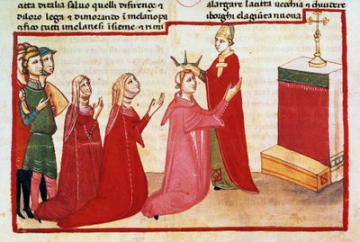 El arzobispo de Milán corona a Enrique VII y su esposa de Italian School