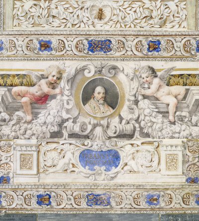 Esquema arquitectónico con un retrato del Papa Urbano VIII (1568-1644) en un cartucho probablemente del siglo XVII de Italian School