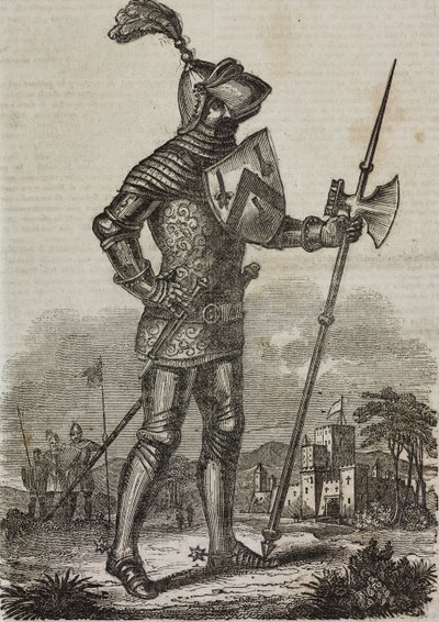 Armadura de la época del rey Enrique V de Inglaterra, ilustración del "Teatro Universale...". de Italian School