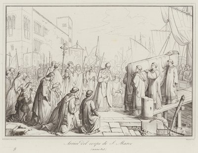Arrivo del corpo di S Marco, 828 (grabado) de Italian School