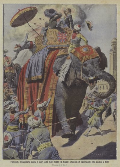Atentado contra Lord Hardinge, virrey de la India (litografía en color) de Italian School