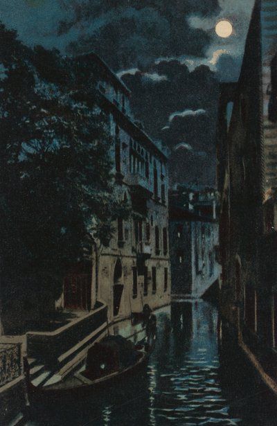 Canal trasero, Venecia (litografía en color) de Italian School