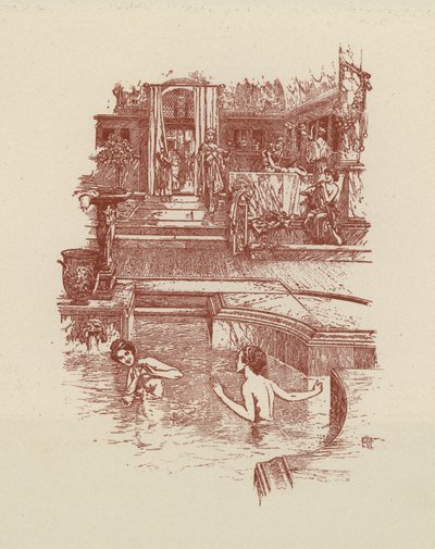 Baño romano (litografía) de Italian School