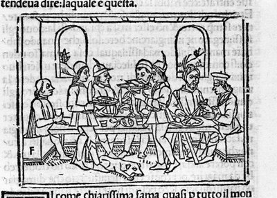 Escena de banquete en presencia de miembros de la nobleza florentina. Ilustración para el 