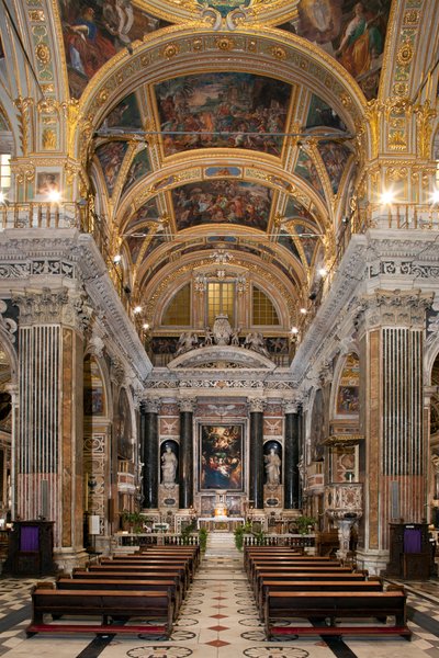 Arte Barroco: Vista interior de la Iglesia Jesuita del Santísimo Nombre de Jesús (chiesa del Gesù) en Roma de Italian School