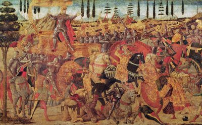 Batalla entre Darío (399-330 a.C.) y Alejandro Magno (356-323 a.C.) (óleo sobre tabla) de Italian School