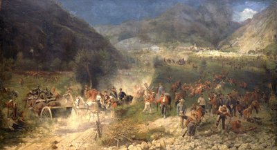 Batalla de Bezzecca: los voluntarios de Giuseppe Garibaldi luchan contra los austriacos el 21/07/1866 de Italian School