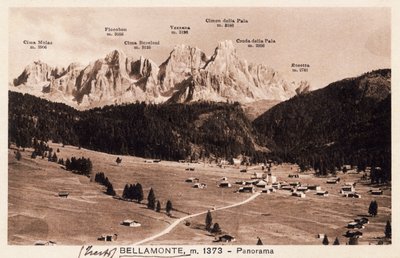 Bellamonte, aldea de Predazzo, tarjeta postal, Trentino-Alto Adigio, Italia, siglo XX de Italian School