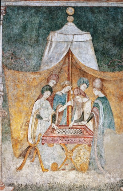 Bicocca degli Arcimboldi: fresco del siglo XV, detalle del juego de damas (fresco) de Italian School