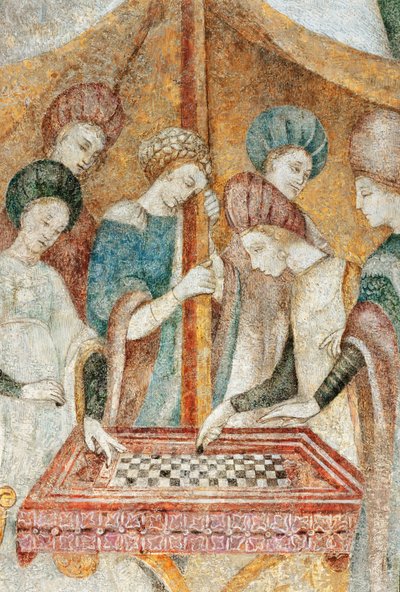 Bicocca degli Arcimboldi: fresco del siglo XV, detalle del juego de damas (fresco) de Italian School