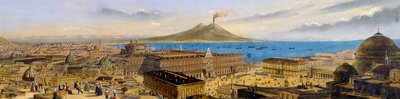 Vista aérea del Palacio Real y Piazza Plebiscito en Nápoles, Italia de Italian School