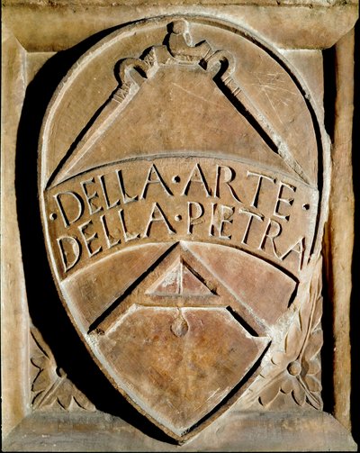 Blasón de la congregación de trabajadores de piedra. Se representan un compás y una escuadra de Italian School