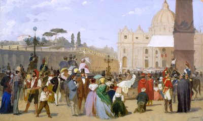 Bendición de Pío IX desde el balcón de San Pedro, c.1846-78 de Italian School