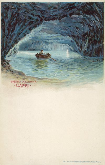 Gruta Azul, Capri (litografía en color) de Italian School