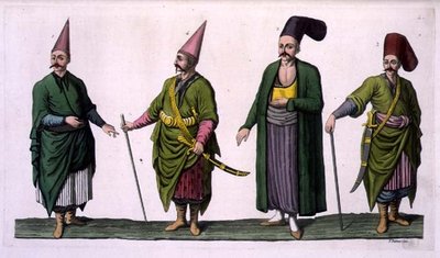 Bostandji, Khasseki y otros ejemplos de vestimenta otomana, lámina 5 de la Parte III, Volumen I de 