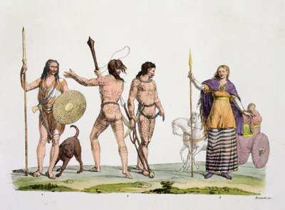 Britanos, caledonios y la reina Boadicea, lámina 4 de La Historia de las Naciones de Italian School