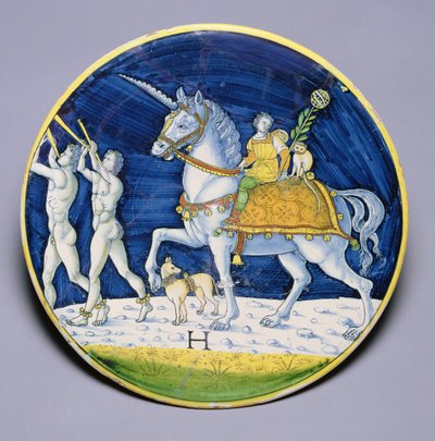 Plato que representa el caballo de César del Triunfo de César, atribuido a Jacopo di Pietro, italiano, de Caffaggiolo de Italian School