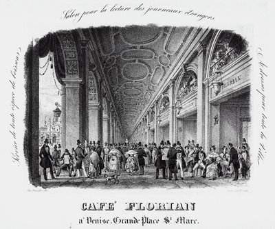 Café Florian en la Plaza San Marcos en Venecia, grabado, Italia de Italian School