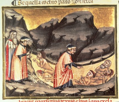 Canto XXXIII Dante y Virgilio se encuentran con Ugolino en el Círculo de los Traidores, de la Divina Comedia (el Infierno), c.1313 de Italian School