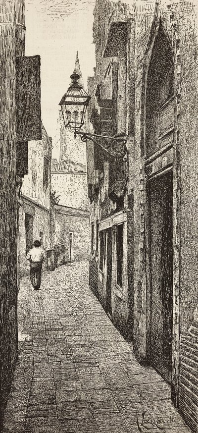 Casa de Carlo Goldoni en Venecia, Italia, grabado del dibujo de A Lazzaretti, de L
