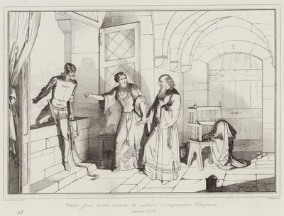 Carlo Zeno intenta en vano salvar al emperador Calojanni de Italian School
