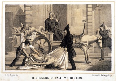 Carro recogiendo a los muertos durante la epidemia de cólera en Palermo en 1835 de Italian School