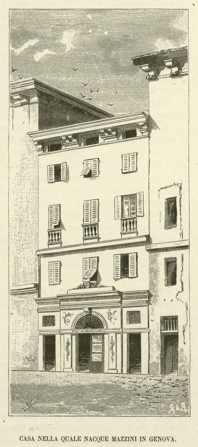 Casa en la que nació Mazzini en Génova (grabado) de Italian School