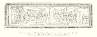 Cassone o caja de matrimonio del siglo XV, representando las bodas Adimari y Ricasoli, conservada en el Museo de la Academia de Bellas Artes de Florencia de Italian School