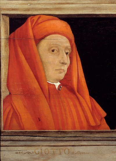 Cassone con 5 retratos del Maestro del Renacimiento Florentino, detalle con el retrato de Bondone Ambrogio, llamado Giotto di Bondone (ca. 1267-1337), Escuela Italiana del siglo XVI de Italian School