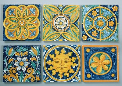Azulejos de cerámica en el estilo típico de Caltagirone de Italian School