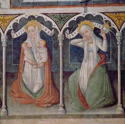 Caridad y templanza (fresco) de Italian School