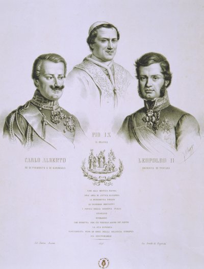 Carlos Alberto, Pío IX y Leopoldo II, 1848 de Italian School