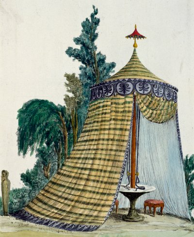 Pabellón chino en jardín, circa 1810, grabado, Italia de Italian School