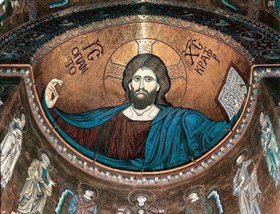 Cristo pantocrátor o Cristo en Gloria, decorando el ábside de la catedral de Monreale, Sicilia, Italia de Italian School