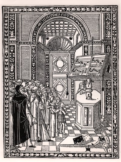Coro de la iglesia, ilustración de Practica Musicae por Franchino Gaffurio (1451-1522), publicado en Venecia 1512 de Italian School