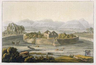 Fortaleza circular de Cannar, Perú, de Le Costume Ancien et Moderne, Volumen II, lámina 1, por Jules Ferrario, publicado c.1820s-30s de Italian School