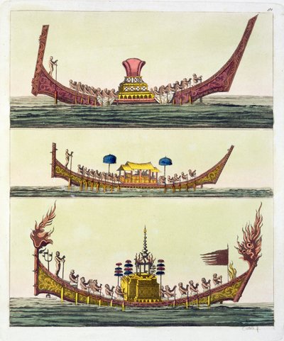 Barcos de Cochin China, ilustración de Le Costume Ancien et Moderne por Giulio Ferrario de Italian School