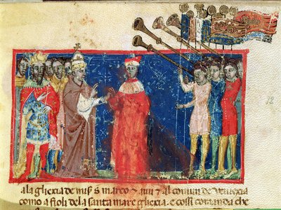 Doge Sebastiani Ziani recibe una petición del Papa Alejandro III (1159-81) y el Emperador Federico Barbarroja (c.1123-90) de Italian School