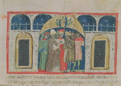 Codex Correr I 383 La Paz entre el papa Alejandro III (1159-81) y el emperador Federico Barbarroja (c.1123-1190) en la plaza de San Marcos (vitela) de Italian School
