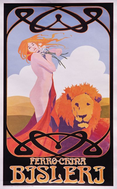 Copia de un cartel de 1909 que anuncia Bisleri de Italian School