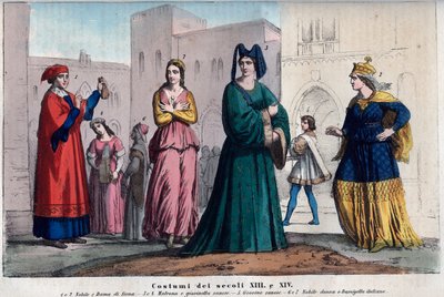 Trajes en Siena entre los siglos XIII y XIV - vestimenta en Siena entre los siglos XIII y XIV - grabado de 
