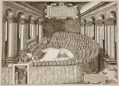 El Concilio de Trento, 1563, de un grabado publicado en Venecia en 1565, ilustración de The Church of England: A History for the People por H.D.M. Spence-Jones de Italian School