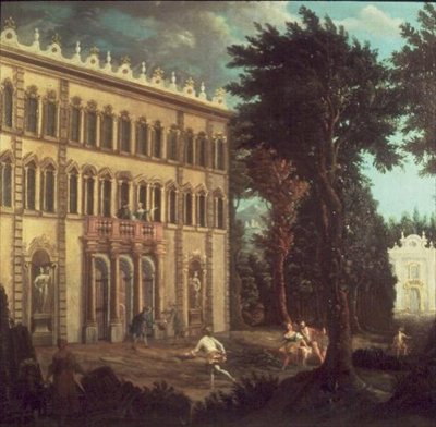 Casa de campo con figuras elegantes (una de un par) de Italian School