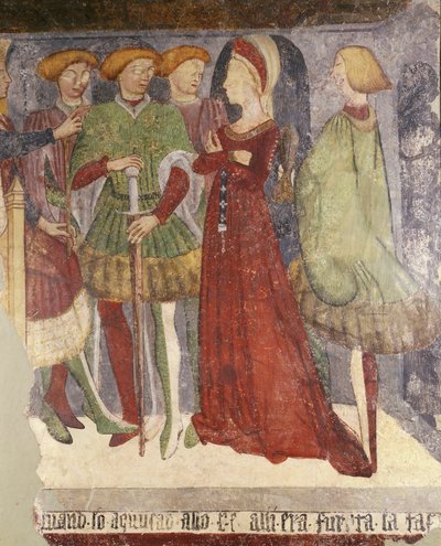 Escena de corte, fragmento de fresco de Italian School