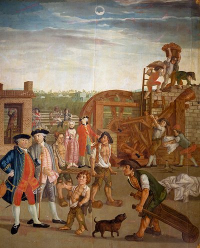 Patio con máquinas para enfurtir telas, detalle de la fábrica textil de los Hermanos Wetter en Orange de Italian School
