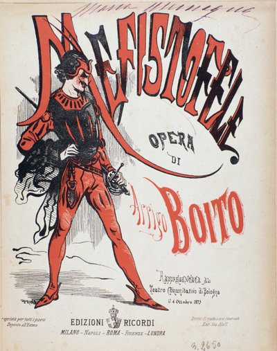 Portada de la partitura musical de Mefistofele ópera de Arrigo (Enrico) Boito de Italian School